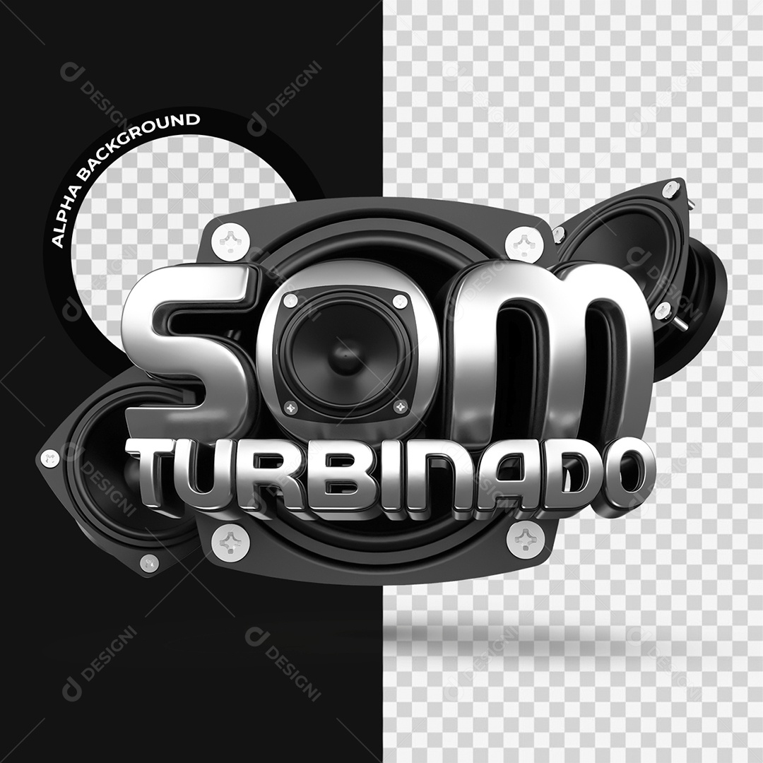 Som Turbinado Selo 3D Cinza e Preto para Composição PSD