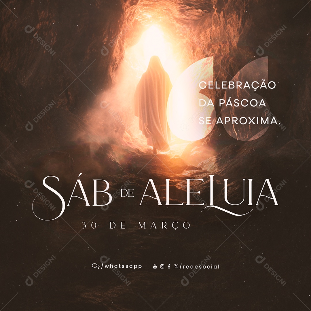 Sábado de Aleluia 30 de Março Celebração da Páscoa se Aproxima Social Media PSD Editável
