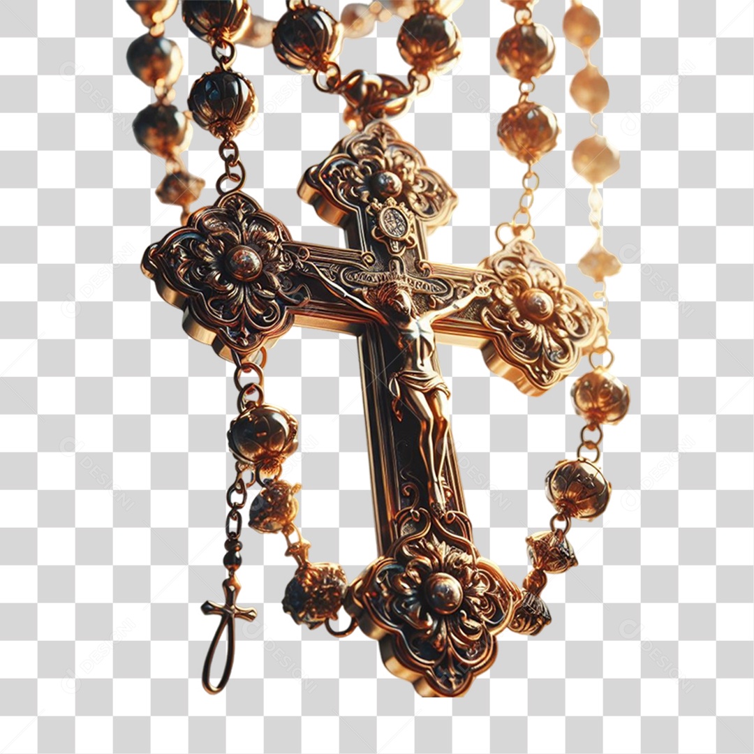 Rosário Cruz Dourada PNG Transparente