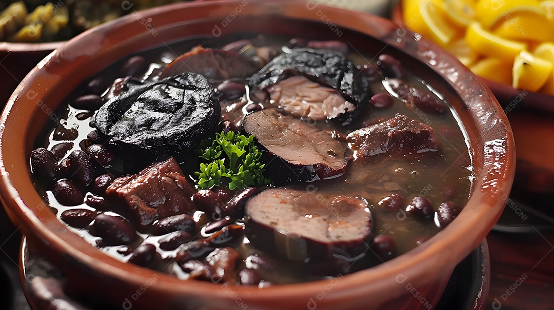Feijoada com carne suina e guarnições