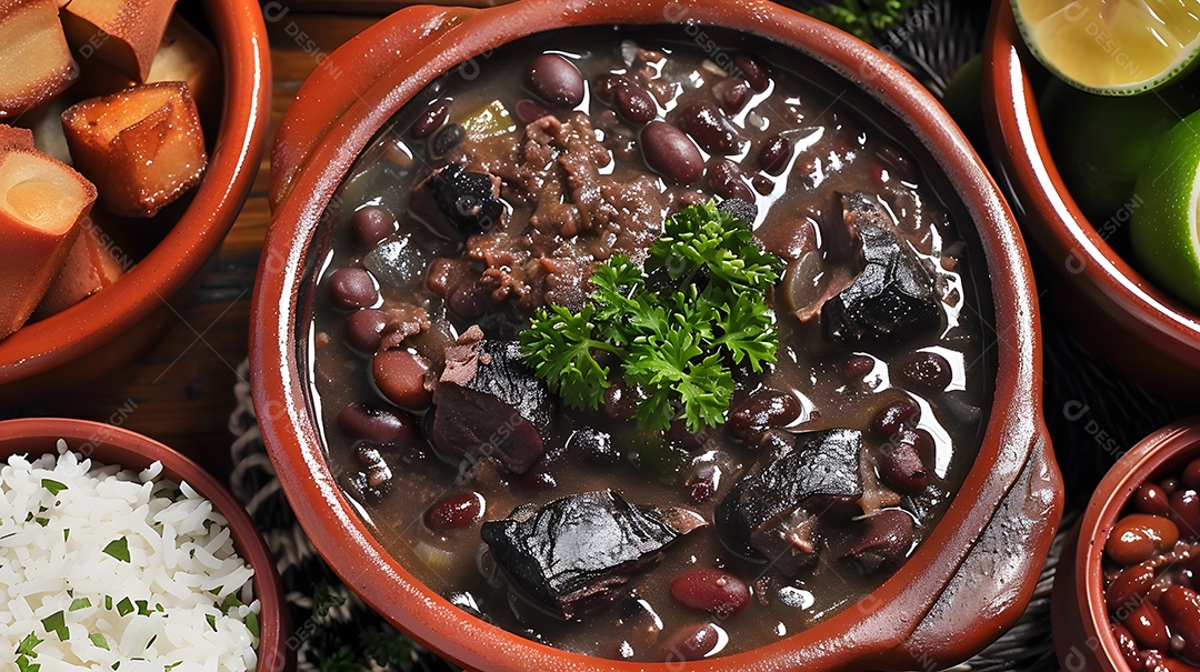 Feijoada deliciosa com guarnições