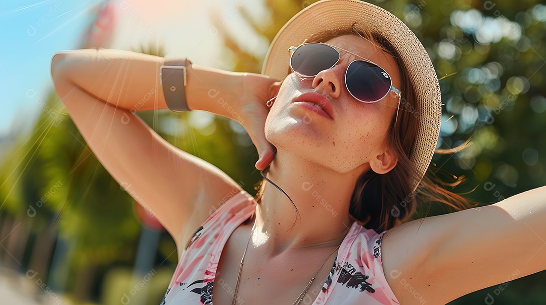 Mulher sofrendo com temperatura intensa no verão