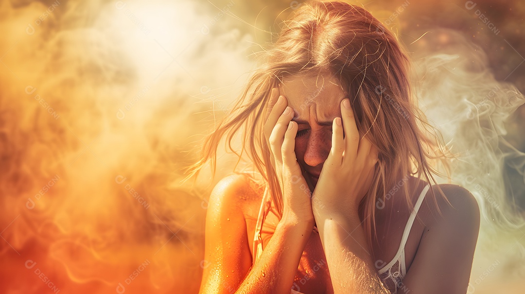 Mulher sofrendo com temperatura intensa no verão