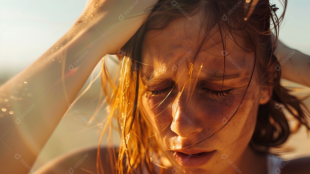 Mulher sofrendo com temperatura intensa no verão