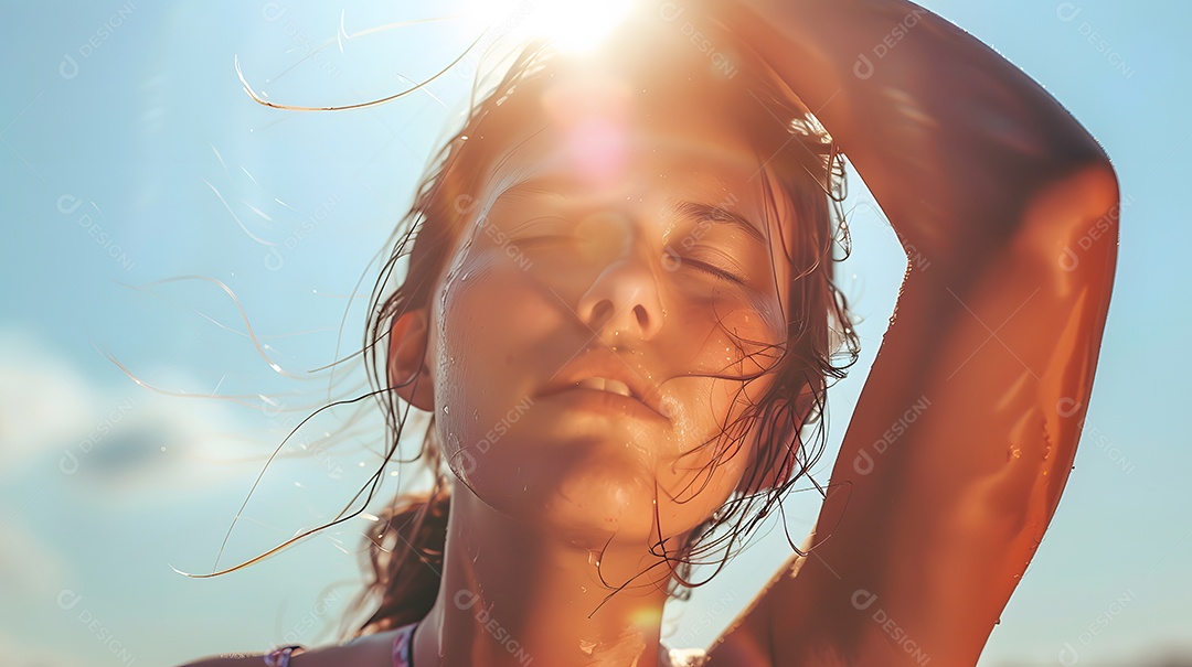 Mulher sofrendo com temperatura intensa no verão