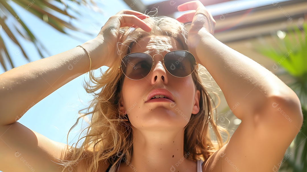 Mulher sofrendo com temperatura intensa no verão