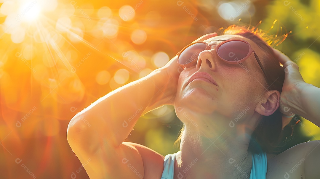 Mulher sofrendo com temperatura intensa no verão