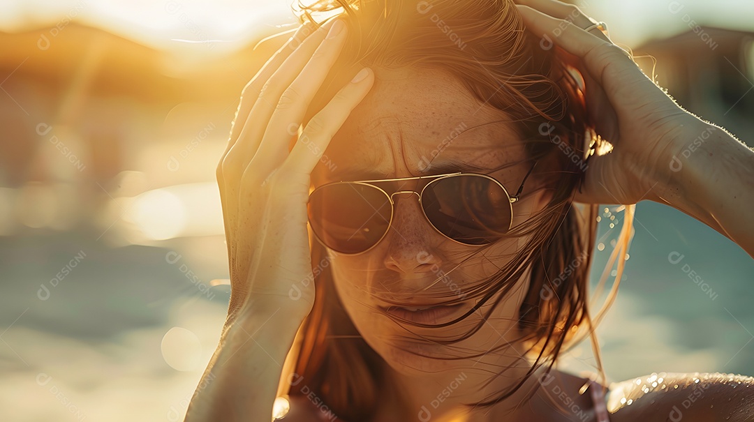Mulher sofrendo com temperatura intensa no verão