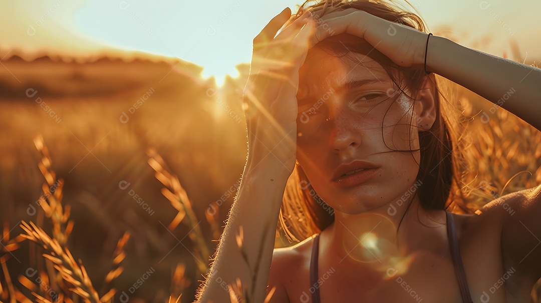 Mulher sofrendo com temperatura intensa no verão