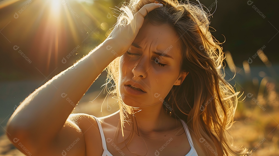 Mulher sofrendo com temperatura intensa no verão
