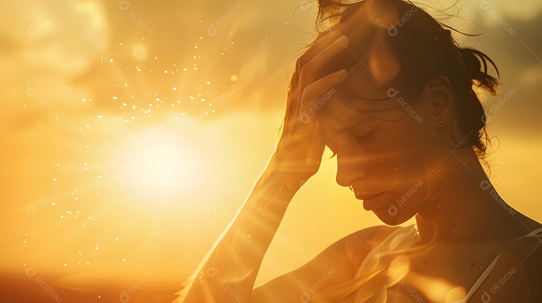 Mulher sofrendo com temperatura intensa no verão