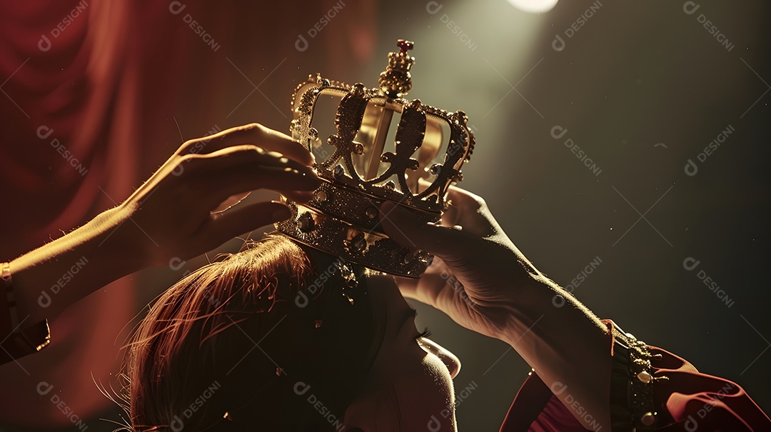 Uma pessoa colocando uma coroa na cabeça do rei