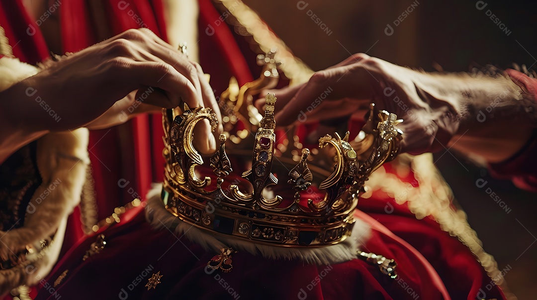 Uma pessoa colocando uma coroa na cabeça do rei