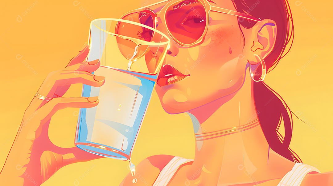 Linda modelo segurando copo de água e posando para foto