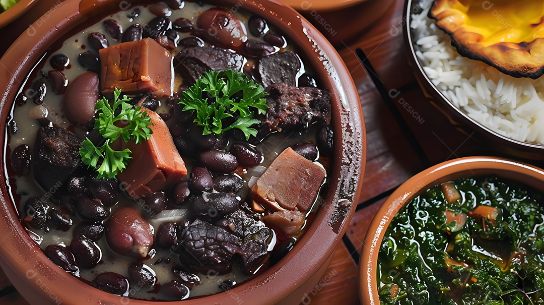 Feijoada brasileira vinagrete e arroz