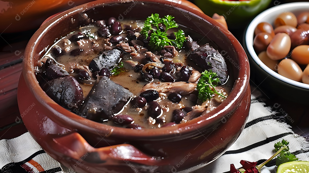 Feijoada brasileira e feijão normal ao lado