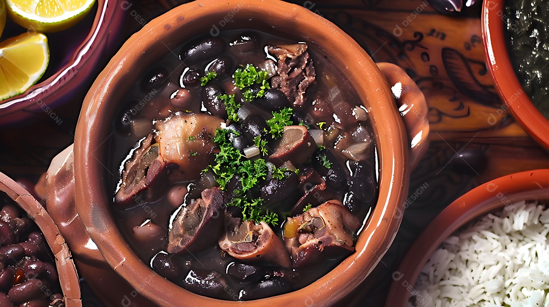 Feijoada tradicional com arroz e laranja
