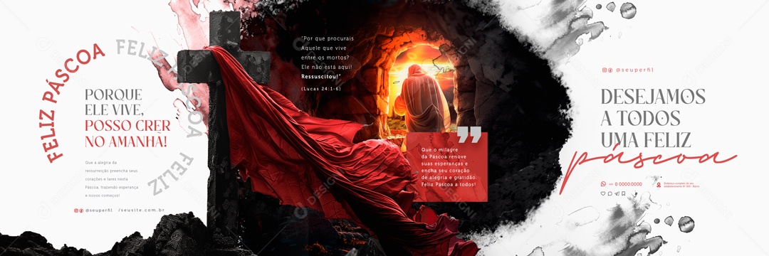 Carrossel Páscoa 31 de Março Porque Ele Vive Posso Crer no Amanhã Social Media PSD Editável