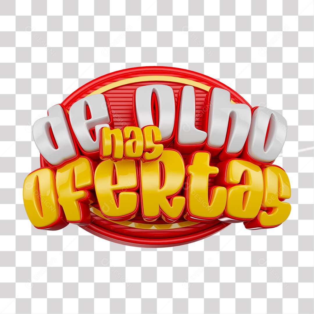 De Olho nas Ofertas Selo 3D Vermelho amarelo e Branco para Composição PNG Transparente