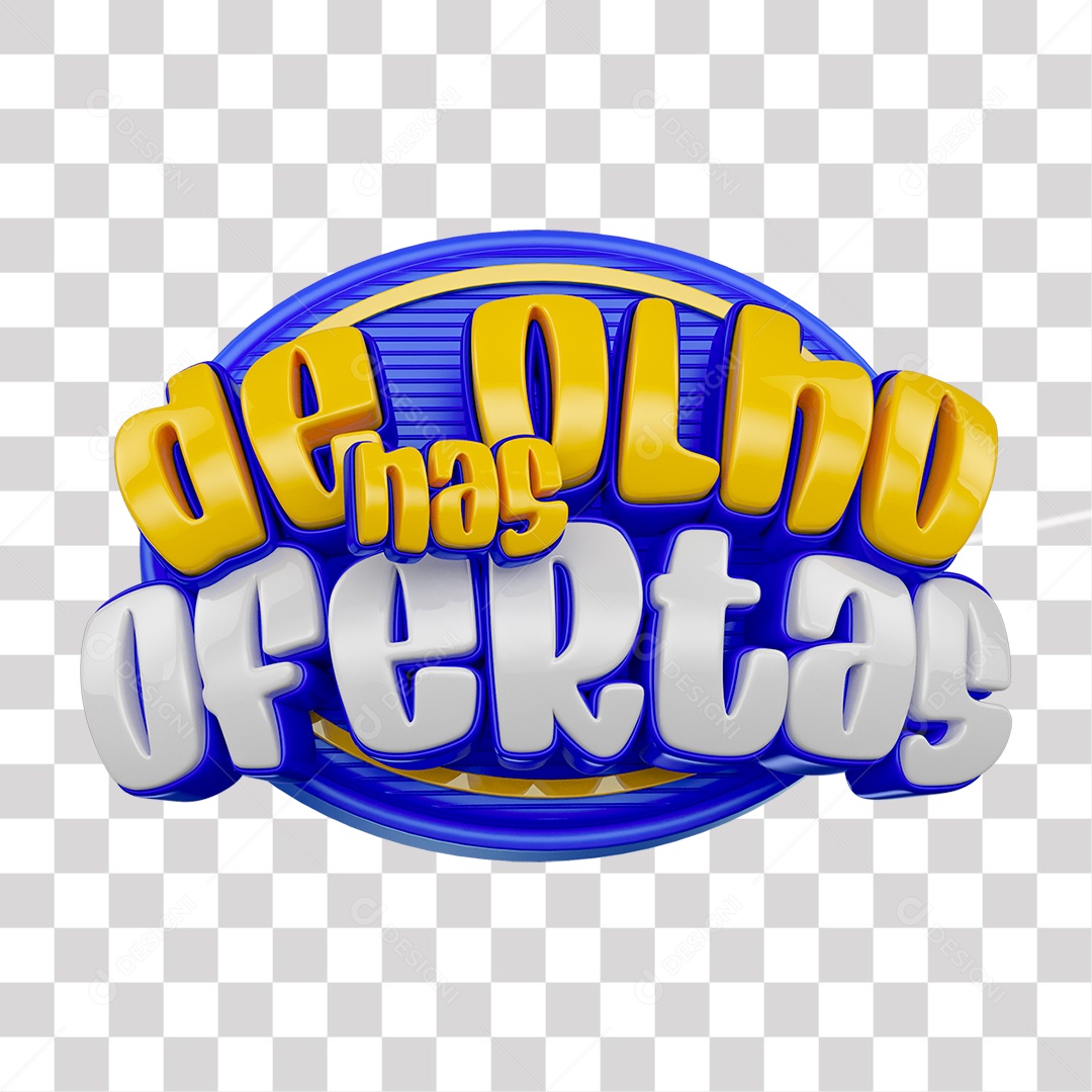 De Olho nas Ofertas Selo 3D Vermelho amarelo e Branco para Composição PNG Transparente