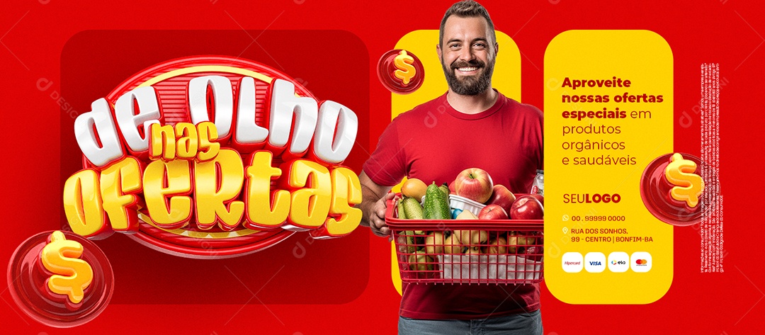 Banner De Olho nas Ofertas Aproveite Hortifruti Especiais Social Media PSD Editável