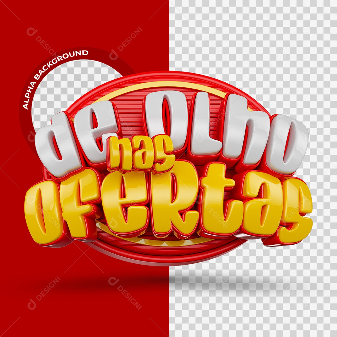 De Olho nas Ofertas Selo 3D Vermelho amarelo e Branco para Composição PSD