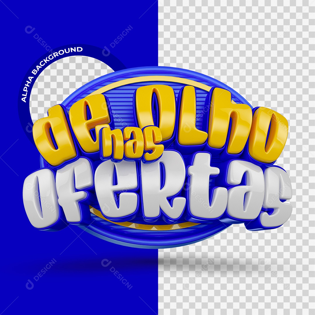 De Olho nas Ofertas Selo 3D Azul amarelo e Branco para Composição PSD