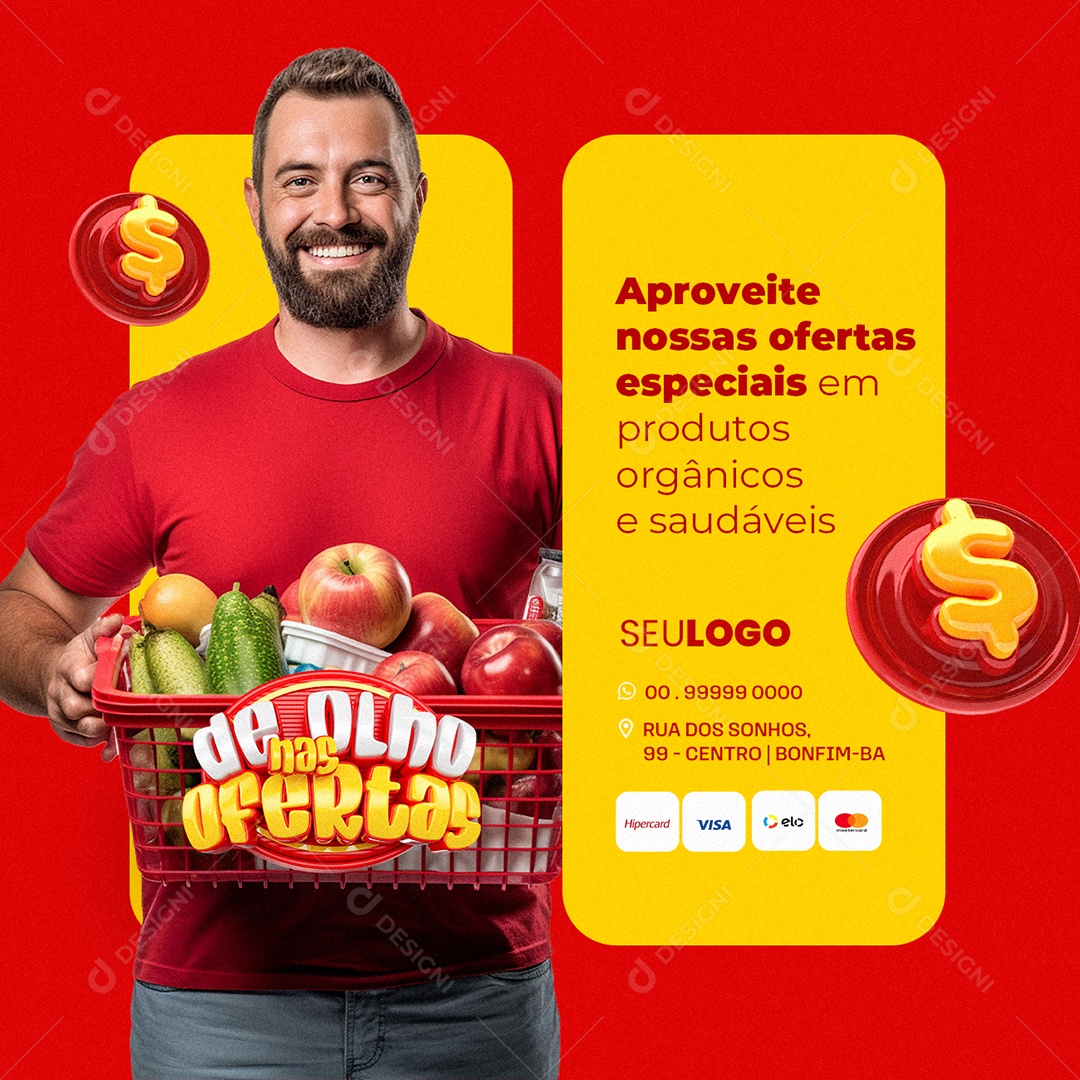 De Olho nas Ofertas Aproveita nossas Ofertas Especiais Hortifruti Social Media PSD Editável