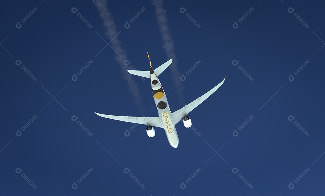 AirBus A330 Etihad voando contra céu azul emirados Árabes Unidos