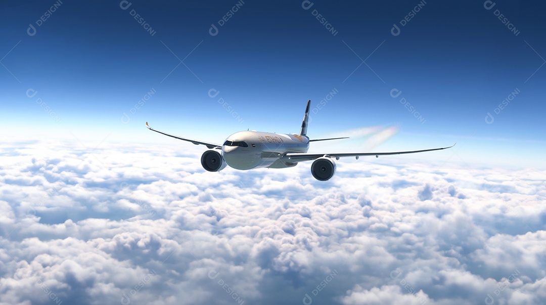 AirBus A330 Etihad voando contra céu azul e nuvens emirados Árabes Unidos