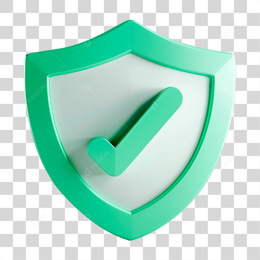 Elemento 3D Escudo Com Sinal de Positivo Ok PNG Transparente