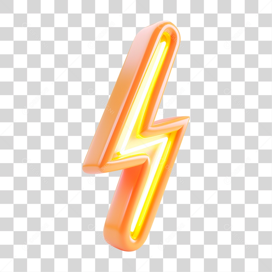 Elemento 3D Raio Amarelo com Neon Luzes PNG Transparente