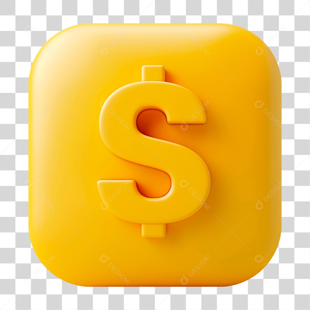 Elemento 3d Quadrado Amarelo com Cifrão PNG Transparente