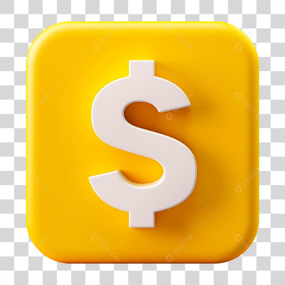 Elemento 3d Quadrado Amarelo com Cifrão PNG Transparente