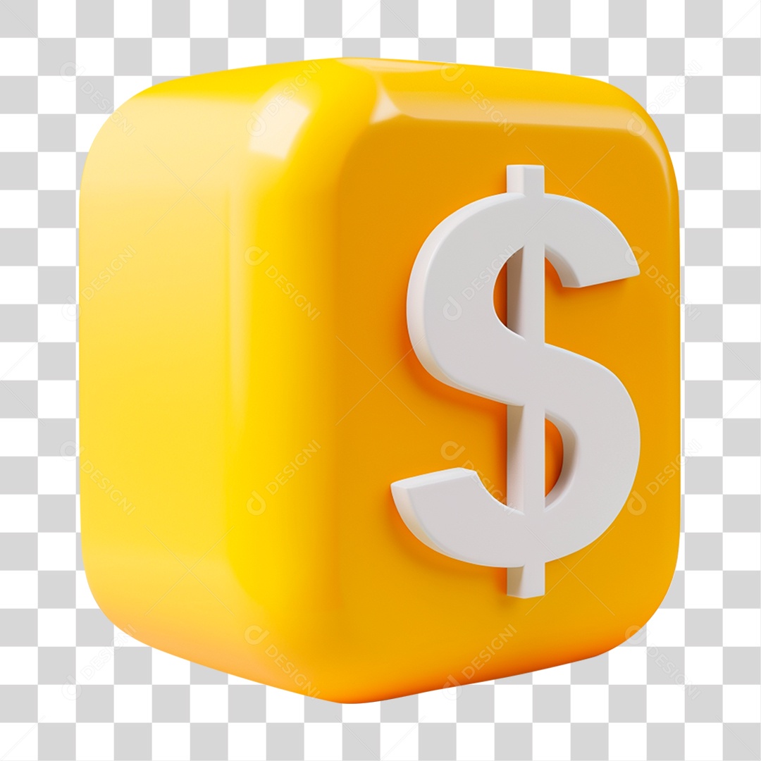 Elemento 3d Quadrado Amarelo com Cifrão PNG Transparente