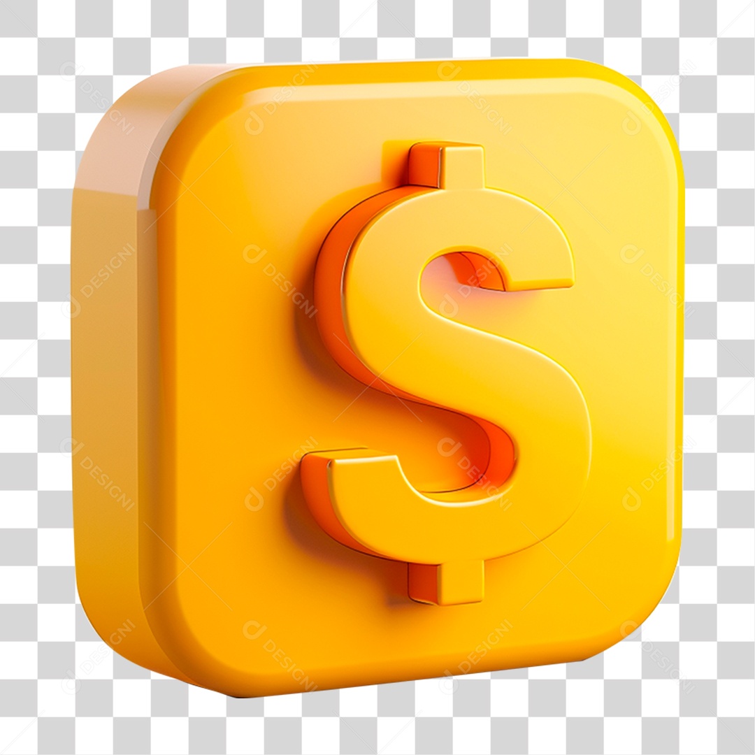 Elemento 3d Quadrado Amarelo com Cifrão PNG Transparente