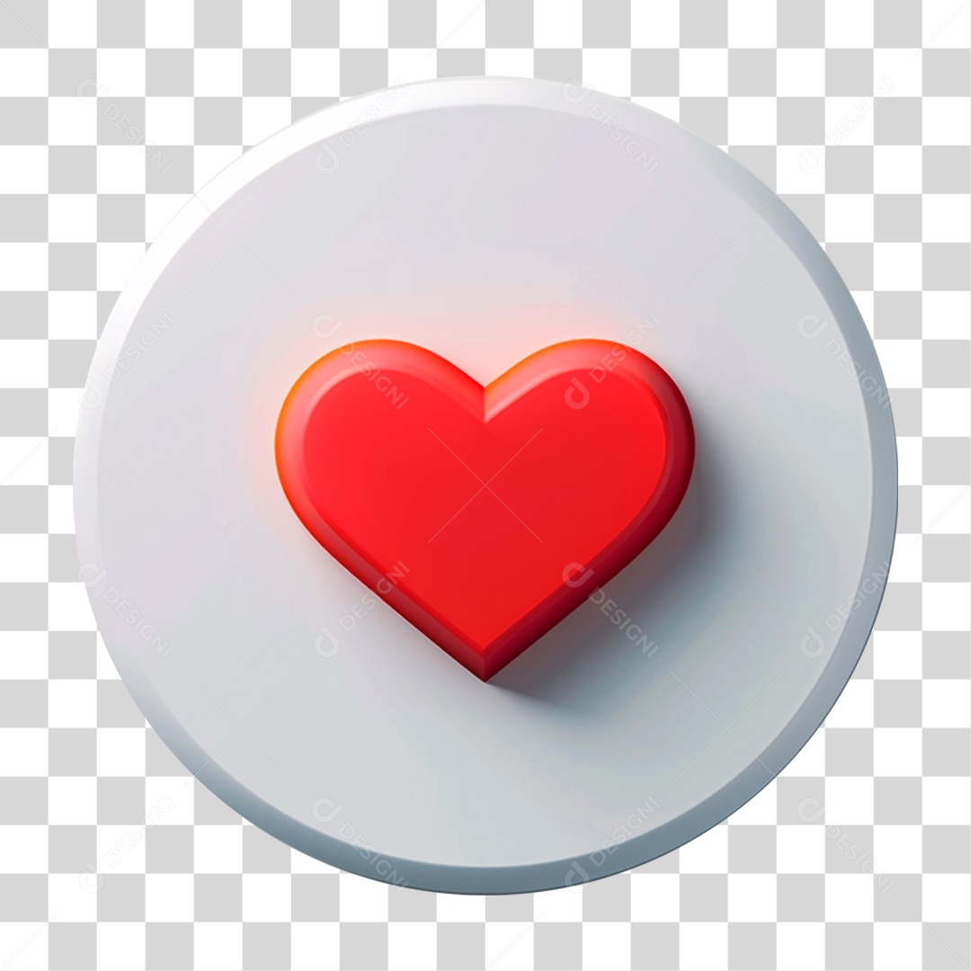 Elemento 3D Coração em Circulo Branco PNG Transparente