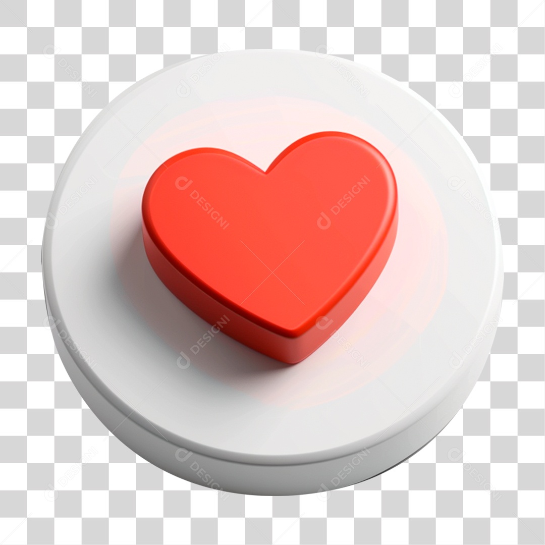 Elemento 3D Coração em Circulo Branco PNG Transparente