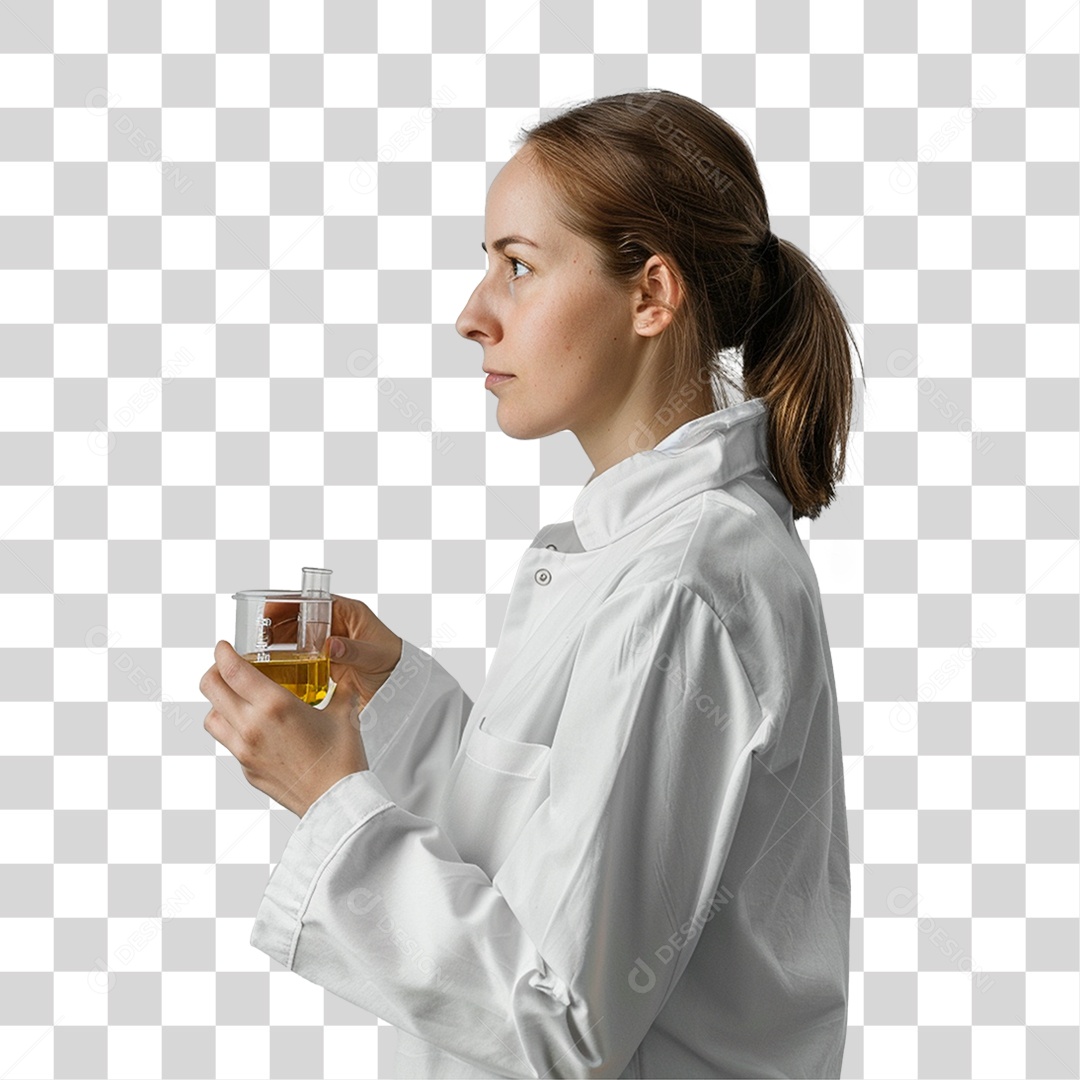 Mulher Cientista com Jaleco Branco PNG Transparente