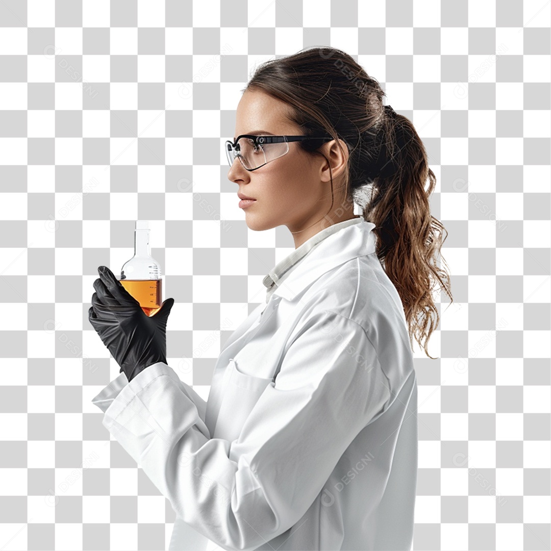 Mulher Cientista com Jaleco Branco PNG Transparente