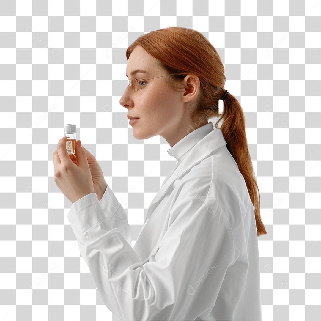 Mulher Cientista com Jaleco Branco PNG Transparente