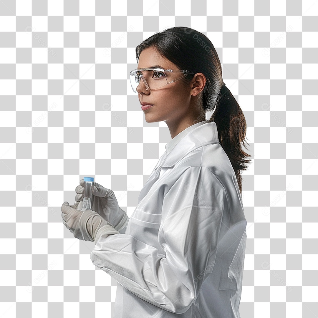 Mulher Cientista com Jaleco Branco PNG Transparente