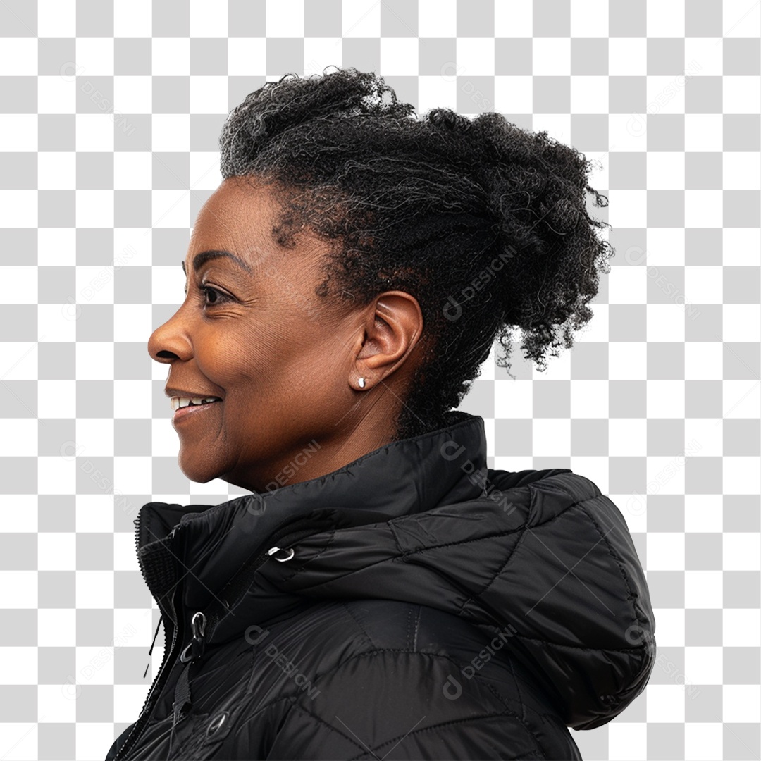 Mulher Negra de 50 Anos Sorrindo PNG Transparente