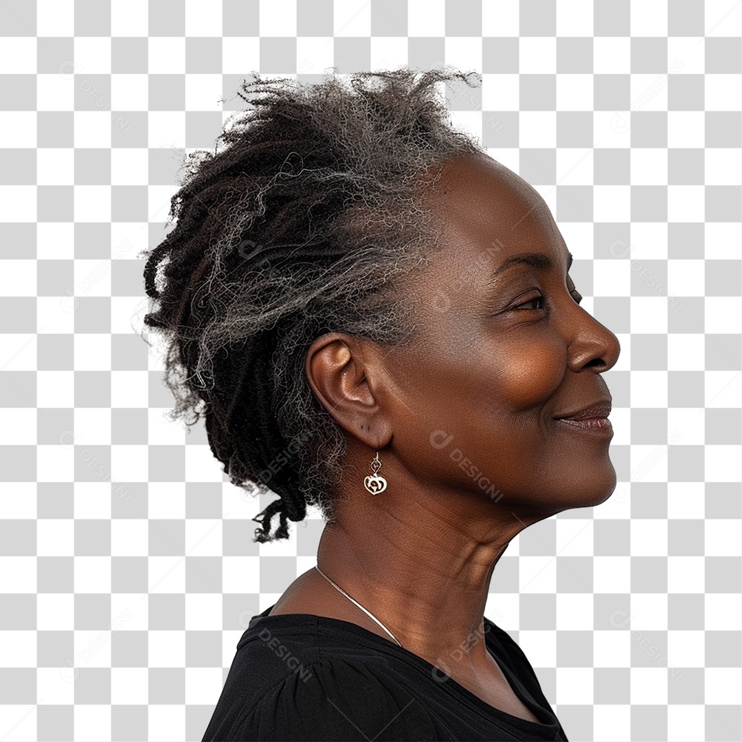 Mulher Negra de 50 Anos Sorrindo PNG Transparente