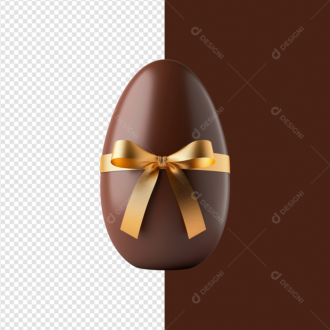 Ovo de Chocolate com Fita Dourada Elemento 3D para Composição PSD