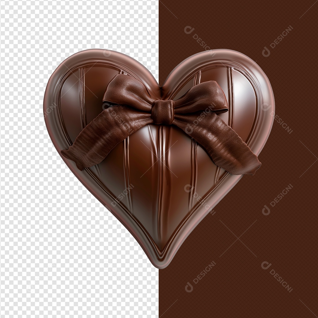 Coração de Chocolate com Laço Elemento 3D para Composição PSD