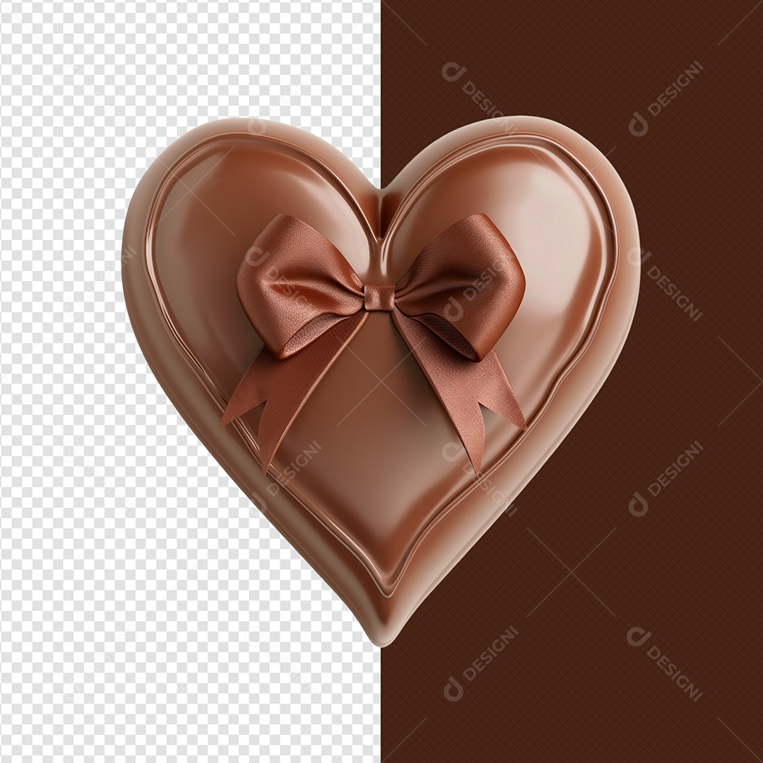 Coração e Laço de Chocolate Elemento 3D para Composição PSD