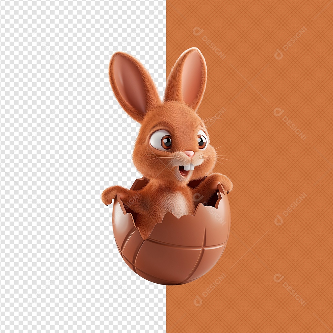 Coelinho dentro do Ovo de Chocolate Elemento 3D para Composição PSD