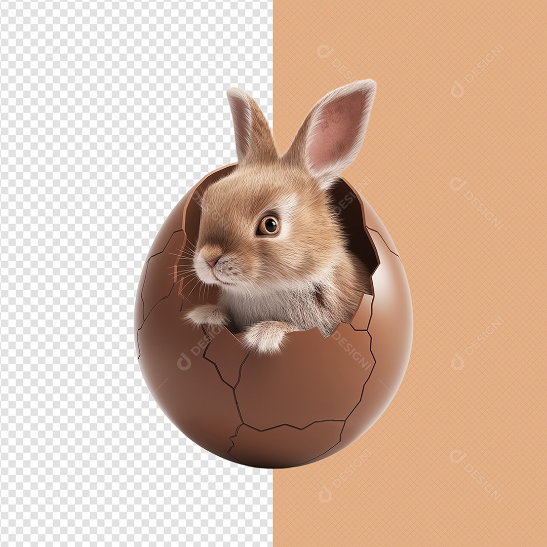 Ovo de Páscoa e Coelinho Elemento 3D para Composição PSD