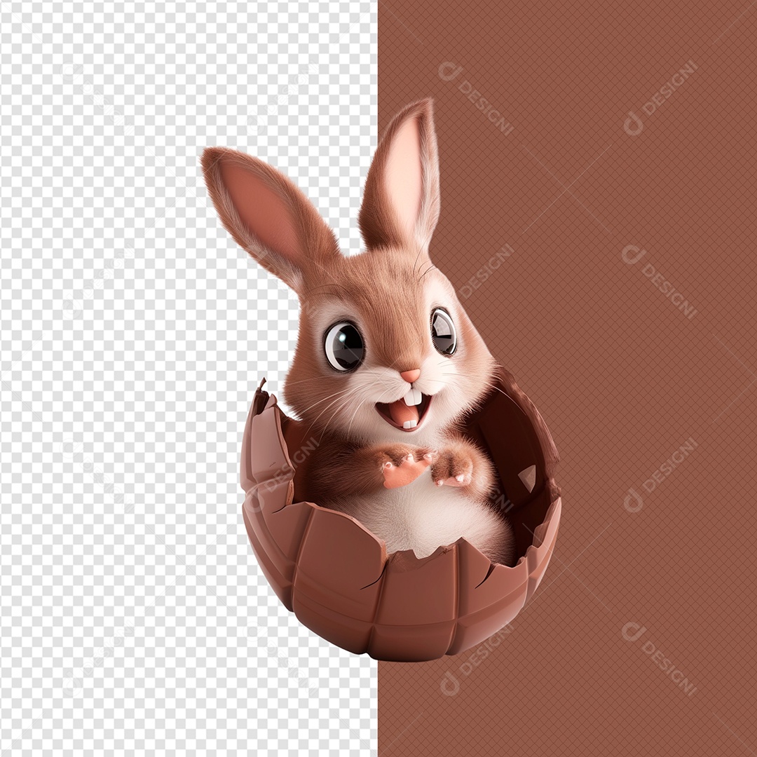 Coelinho da Páscoa dentro do Ovo Elemento 3D para Composição PSD